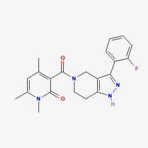molecular formula C21H21FN4O2 B5299734 3-{[3-(2-fluorophenyl)-1,4,6,7-tetrahydro-5H-pyrazolo[4,3-c]pyridin-5-yl]carbonyl}-1,4,6-trimethylpyridin-2(1H)-one 