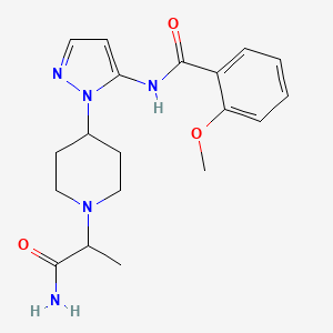 molecular formula C19H25N5O3 B5299787 N-{1-[1-(2-amino-1-methyl-2-oxoethyl)piperidin-4-yl]-1H-pyrazol-5-yl}-2-methoxybenzamide 