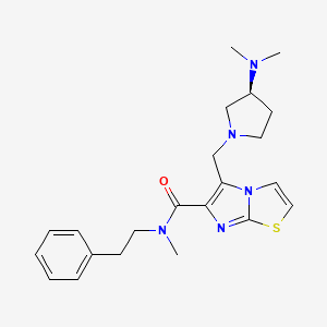 molecular formula C22H29N5OS B5299807 5-{[(3S)-3-(dimethylamino)pyrrolidin-1-yl]methyl}-N-methyl-N-(2-phenylethyl)imidazo[2,1-b][1,3]thiazole-6-carboxamide 