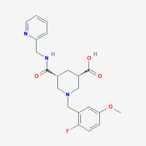 molecular formula C21H24FN3O4 B5299942 (3S*,5R*)-1-(2-fluoro-5-methoxybenzyl)-5-{[(2-pyridinylmethyl)amino]carbonyl}-3-piperidinecarboxylic acid 