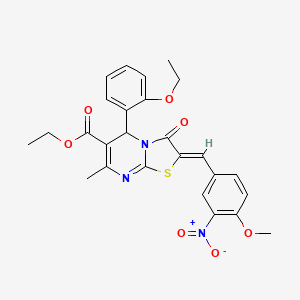 molecular formula C26H25N3O7S B5300297 ethyl 5-(2-ethoxyphenyl)-2-(4-methoxy-3-nitrobenzylidene)-7-methyl-3-oxo-2,3-dihydro-5H-[1,3]thiazolo[3,2-a]pyrimidine-6-carboxylate 