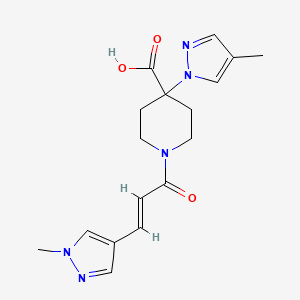 molecular formula C17H21N5O3 B5300343 4-(4-methyl-1H-pyrazol-1-yl)-1-[(2E)-3-(1-methyl-1H-pyrazol-4-yl)prop-2-enoyl]piperidine-4-carboxylic acid 