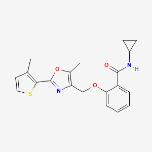 molecular formula C20H20N2O3S B5300345 N-cyclopropyl-2-{[5-methyl-2-(3-methyl-2-thienyl)-1,3-oxazol-4-yl]methoxy}benzamide 