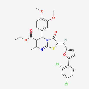 molecular formula C29H24Cl2N2O6S B5300354 ethyl 2-{[5-(2,4-dichlorophenyl)-2-furyl]methylene}-5-(3,4-dimethoxyphenyl)-7-methyl-3-oxo-2,3-dihydro-5H-[1,3]thiazolo[3,2-a]pyrimidine-6-carboxylate 