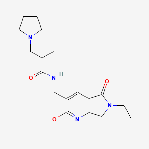 molecular formula C19H28N4O3 B5300369 N-[(6-ethyl-2-methoxy-5-oxo-6,7-dihydro-5H-pyrrolo[3,4-b]pyridin-3-yl)methyl]-2-methyl-3-pyrrolidin-1-ylpropanamide 