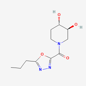 molecular formula C11H17N3O4 B5300502 (3S*,4S*)-1-[(5-propyl-1,3,4-oxadiazol-2-yl)carbonyl]piperidine-3,4-diol 