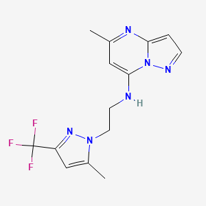 molecular formula C14H15F3N6 B5300507 5-methyl-N-{2-[5-methyl-3-(trifluoromethyl)-1H-pyrazol-1-yl]ethyl}pyrazolo[1,5-a]pyrimidin-7-amine 