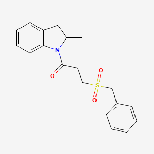 molecular formula C19H21NO3S B5300542 1-[3-(benzylsulfonyl)propanoyl]-2-methylindoline 