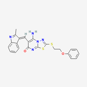 molecular formula C23H19N5O2S2 B5300584 5-imino-6-[(2-methyl-1H-indol-3-yl)methylene]-2-[(2-phenoxyethyl)thio]-5,6-dihydro-7H-[1,3,4]thiadiazolo[3,2-a]pyrimidin-7-one 