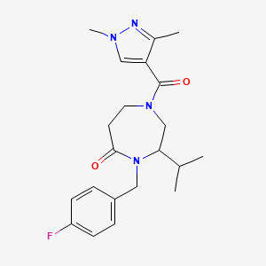 molecular formula C21H27FN4O2 B5300647 1-[(1,3-dimethyl-1H-pyrazol-4-yl)carbonyl]-4-(4-fluorobenzyl)-3-isopropyl-1,4-diazepan-5-one 