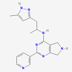 molecular formula C18H21N7 B5300745 N-[1-methyl-2-(3-methyl-1H-pyrazol-5-yl)ethyl]-2-(3-pyridinyl)-6,7-dihydro-5H-pyrrolo[3,4-d]pyrimidin-4-amine 