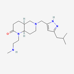 molecular formula C19H33N5O B5300782 rel-(4aS,8aR)-6-[(5-isobutyl-1H-pyrazol-3-yl)methyl]-1-[2-(methylamino)ethyl]octahydro-1,6-naphthyridin-2(1H)-one dihydrochloride 