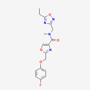molecular formula C17H17FN4O4 B5300914 N-[(5-ethyl-1,2,4-oxadiazol-3-yl)methyl]-2-[(4-fluorophenoxy)methyl]-N-methyl-1,3-oxazole-4-carboxamide 