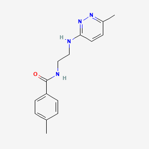 molecular formula C15H18N4O B5300944 4-methyl-N-{2-[(6-methyl-3-pyridazinyl)amino]ethyl}benzamide 