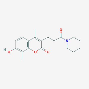molecular formula C19H23NO4 B5301105 7-hydroxy-4,8-dimethyl-3-[3-oxo-3-(1-piperidinyl)propyl]-2H-chromen-2-one 