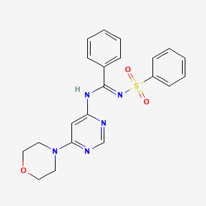 molecular formula C21H21N5O3S B5301163 N-[6-(4-morpholinyl)-4-pyrimidinyl]-N'-(phenylsulfonyl)benzenecarboximidamide 