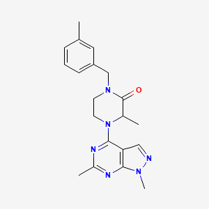 molecular formula C20H24N6O B5301175 4-(1,6-dimethyl-1H-pyrazolo[3,4-d]pyrimidin-4-yl)-3-methyl-1-(3-methylbenzyl)-2-piperazinone 