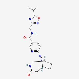 molecular formula C19H24N6O3 B5301184 N-[(5-isopropyl-1,2,4-oxadiazol-3-yl)methyl]-6-[(1S*,6R*)-4-oxo-3,9-diazabicyclo[4.2.1]non-9-yl]nicotinamide 