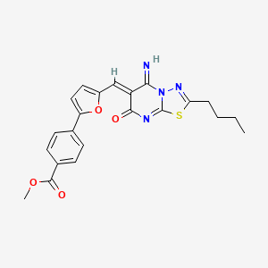 molecular formula C22H20N4O4S B5301258 methyl 4-{5-[(2-butyl-5-imino-7-oxo-5H-[1,3,4]thiadiazolo[3,2-a]pyrimidin-6(7H)-ylidene)methyl]-2-furyl}benzoate 