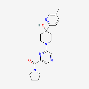 molecular formula C20H25N5O2 B5301272 4-(5-methylpyridin-2-yl)-1-[6-(pyrrolidin-1-ylcarbonyl)pyrazin-2-yl]piperidin-4-ol 