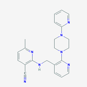 molecular formula C22H23N7 B5301457 6-methyl-2-({[2-(4-pyridin-2-ylpiperazin-1-yl)pyridin-3-yl]methyl}amino)nicotinonitrile 