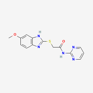 molecular formula C14H13N5O2S B5301537 2-[(5-methoxy-1H-benzimidazol-2-yl)thio]-N-2-pyrimidinylacetamide 