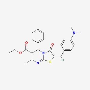 molecular formula C25H25N3O3S B5301538 ethyl 2-[4-(dimethylamino)benzylidene]-7-methyl-3-oxo-5-phenyl-2,3-dihydro-5H-[1,3]thiazolo[3,2-a]pyrimidine-6-carboxylate 