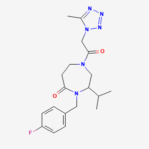 molecular formula C19H25FN6O2 B5301643 4-(4-fluorobenzyl)-3-isopropyl-1-[(5-methyl-1H-tetrazol-1-yl)acetyl]-1,4-diazepan-5-one 