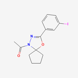 molecular formula C14H15IN2O2 B5301736 1-acetyl-3-(3-iodophenyl)-4-oxa-1,2-diazaspiro[4.4]non-2-ene 