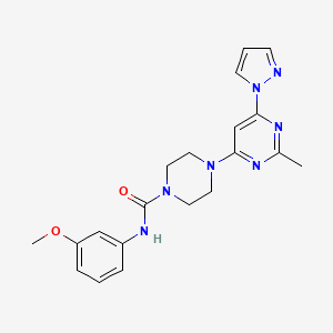 molecular formula C20H23N7O2 B5301826 N-(3-methoxyphenyl)-4-[2-methyl-6-(1H-pyrazol-1-yl)-4-pyrimidinyl]-1-piperazinecarboxamide 