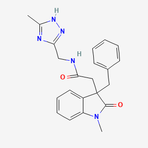 molecular formula C22H23N5O2 B5301846 2-(3-benzyl-1-methyl-2-oxo-2,3-dihydro-1H-indol-3-yl)-N-[(5-methyl-1H-1,2,4-triazol-3-yl)methyl]acetamide 