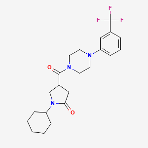 molecular formula C22H28F3N3O2 B5301957 1-cyclohexyl-4-({4-[3-(trifluoromethyl)phenyl]-1-piperazinyl}carbonyl)-2-pyrrolidinone 