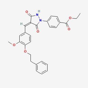 molecular formula C28H26N2O6 B5302033 ethyl 4-{4-[3-methoxy-4-(2-phenylethoxy)benzylidene]-3,5-dioxo-1-pyrazolidinyl}benzoate 