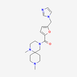 molecular formula C19H27N5O2 B5302148 4-[5-(1H-imidazol-1-ylmethyl)-2-furoyl]-1,9-dimethyl-1,4,9-triazaspiro[5.5]undecane 