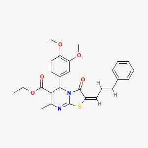 molecular formula C27H26N2O5S B5302216 ethyl 5-(3,4-dimethoxyphenyl)-7-methyl-3-oxo-2-(3-phenyl-2-propen-1-ylidene)-2,3-dihydro-5H-[1,3]thiazolo[3,2-a]pyrimidine-6-carboxylate 