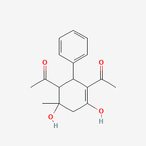 molecular formula C17H20O4 B5302232 1,1'-(4,6-dihydroxy-6-methyl-2-phenyl-3-cyclohexene-1,3-diyl)diethanone 
