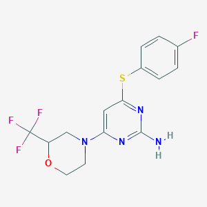 molecular formula C15H14F4N4OS B5302265 4-[(4-fluorophenyl)thio]-6-[2-(trifluoromethyl)morpholin-4-yl]pyrimidin-2-amine 