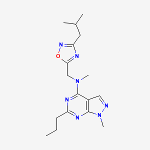 molecular formula C17H25N7O B5302401 N-[(3-isobutyl-1,2,4-oxadiazol-5-yl)methyl]-N,1-dimethyl-6-propyl-1H-pyrazolo[3,4-d]pyrimidin-4-amine 