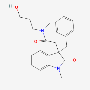 molecular formula C22H26N2O3 B5302503 2-(3-benzyl-1-methyl-2-oxo-2,3-dihydro-1H-indol-3-yl)-N-(3-hydroxypropyl)-N-methylacetamide 