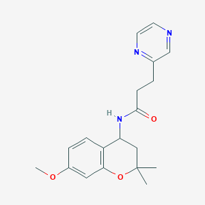 molecular formula C19H23N3O3 B5302654 N-(7-methoxy-2,2-dimethyl-3,4-dihydro-2H-chromen-4-yl)-3-pyrazin-2-ylpropanamide 