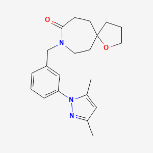 molecular formula C21H27N3O2 B5302890 8-[3-(3,5-dimethyl-1H-pyrazol-1-yl)benzyl]-1-oxa-8-azaspiro[4.6]undecan-9-one 