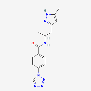molecular formula C15H17N7O B5302958 N-[1-methyl-2-(3-methyl-1H-pyrazol-5-yl)ethyl]-4-(1H-tetrazol-1-yl)benzamide 