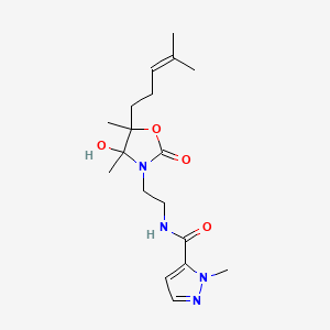 molecular formula C18H28N4O4 B5303046 N-{2-[4-hydroxy-4,5-dimethyl-5-(4-methylpent-3-en-1-yl)-2-oxo-1,3-oxazolidin-3-yl]ethyl}-1-methyl-1H-pyrazole-5-carboxamide 