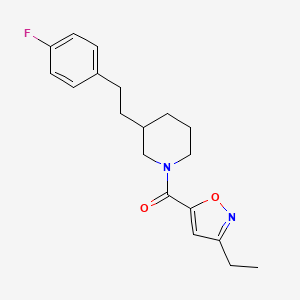 molecular formula C19H23FN2O2 B5303161 1-[(3-ethyl-5-isoxazolyl)carbonyl]-3-[2-(4-fluorophenyl)ethyl]piperidine 
