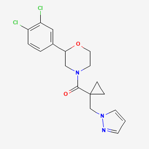 molecular formula C18H19Cl2N3O2 B5303189 2-(3,4-dichlorophenyl)-4-{[1-(1H-pyrazol-1-ylmethyl)cyclopropyl]carbonyl}morpholine 