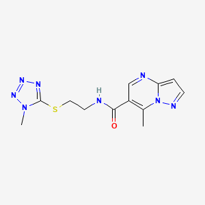 molecular formula C12H14N8OS B5303207 7-methyl-N-{2-[(1-methyl-1H-tetrazol-5-yl)thio]ethyl}pyrazolo[1,5-a]pyrimidine-6-carboxamide 