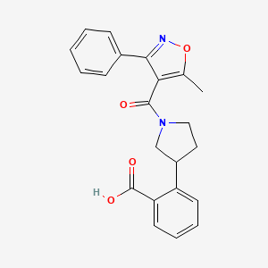 molecular formula C22H20N2O4 B5303277 2-{1-[(5-methyl-3-phenyl-4-isoxazolyl)carbonyl]-3-pyrrolidinyl}benzoic acid 