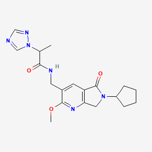 molecular formula C19H24N6O3 B5303281 N-[(6-cyclopentyl-2-methoxy-5-oxo-6,7-dihydro-5H-pyrrolo[3,4-b]pyridin-3-yl)methyl]-2-(1H-1,2,4-triazol-1-yl)propanamide 