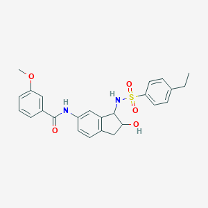 molecular formula C25H26N2O5S B530336 N-[1-[(4-Ethylphenyl)sulfonylamino]-2-hydroxyindan-6-yl]-3-methoxybenzamide 