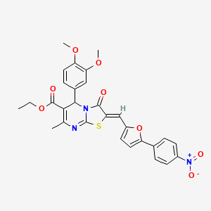 molecular formula C29H25N3O8S B5303456 ethyl 5-(3,4-dimethoxyphenyl)-7-methyl-2-{[5-(4-nitrophenyl)-2-furyl]methylene}-3-oxo-2,3-dihydro-5H-[1,3]thiazolo[3,2-a]pyrimidine-6-carboxylate 